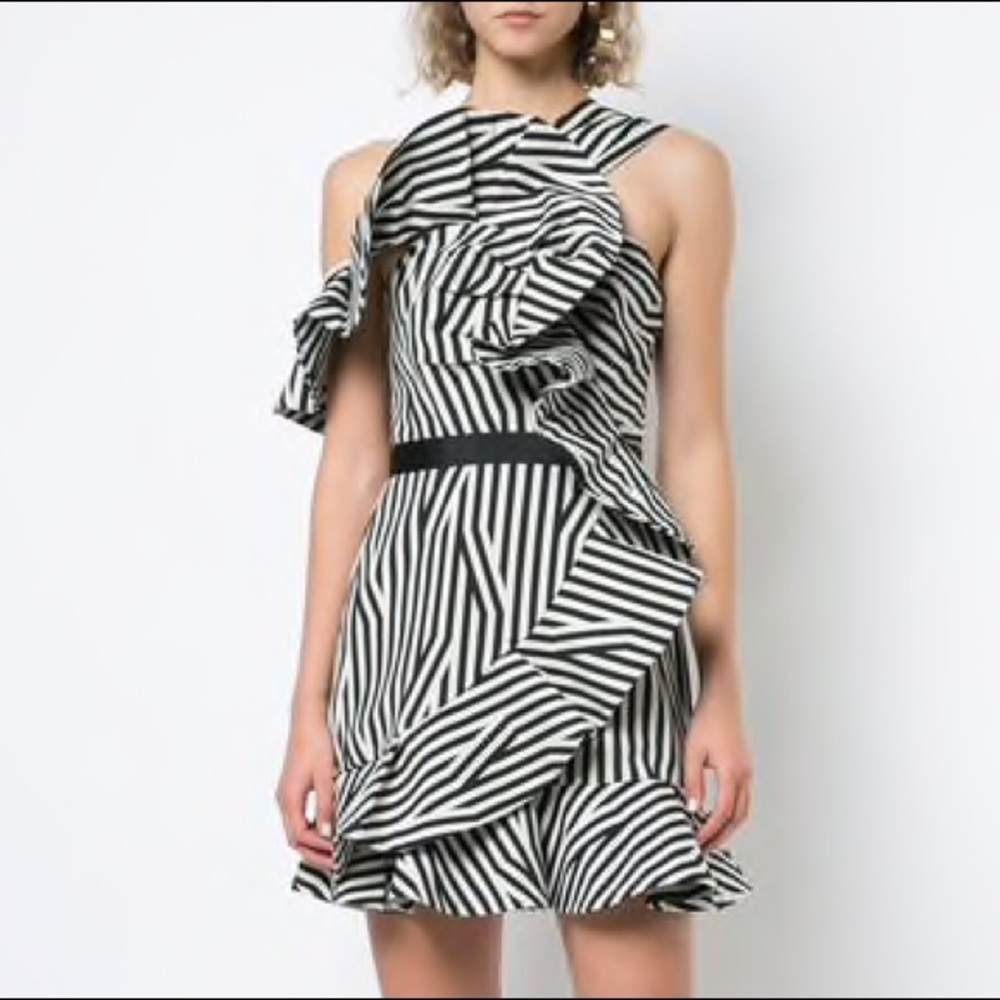 Self-Potrait Striped Frill Embellished Dress